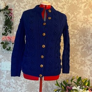 100% Wool Vintage Blue Knit Cardigan Sweater